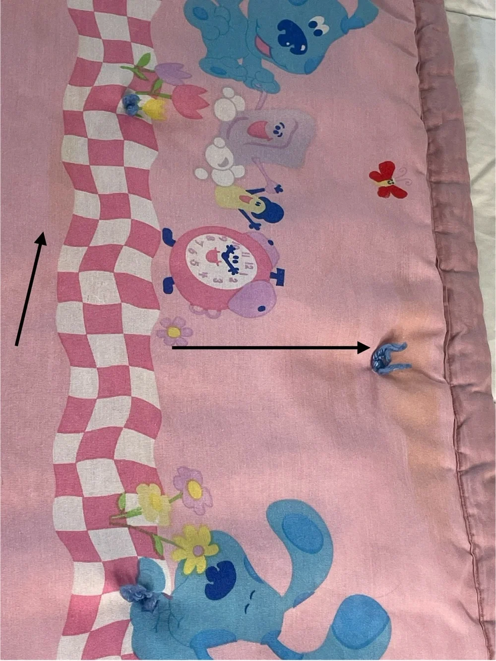 Vtg 90s Blues Clues Pink Hand-Tied Twin Quilt Blanket 84x59 As-Is Upcycled